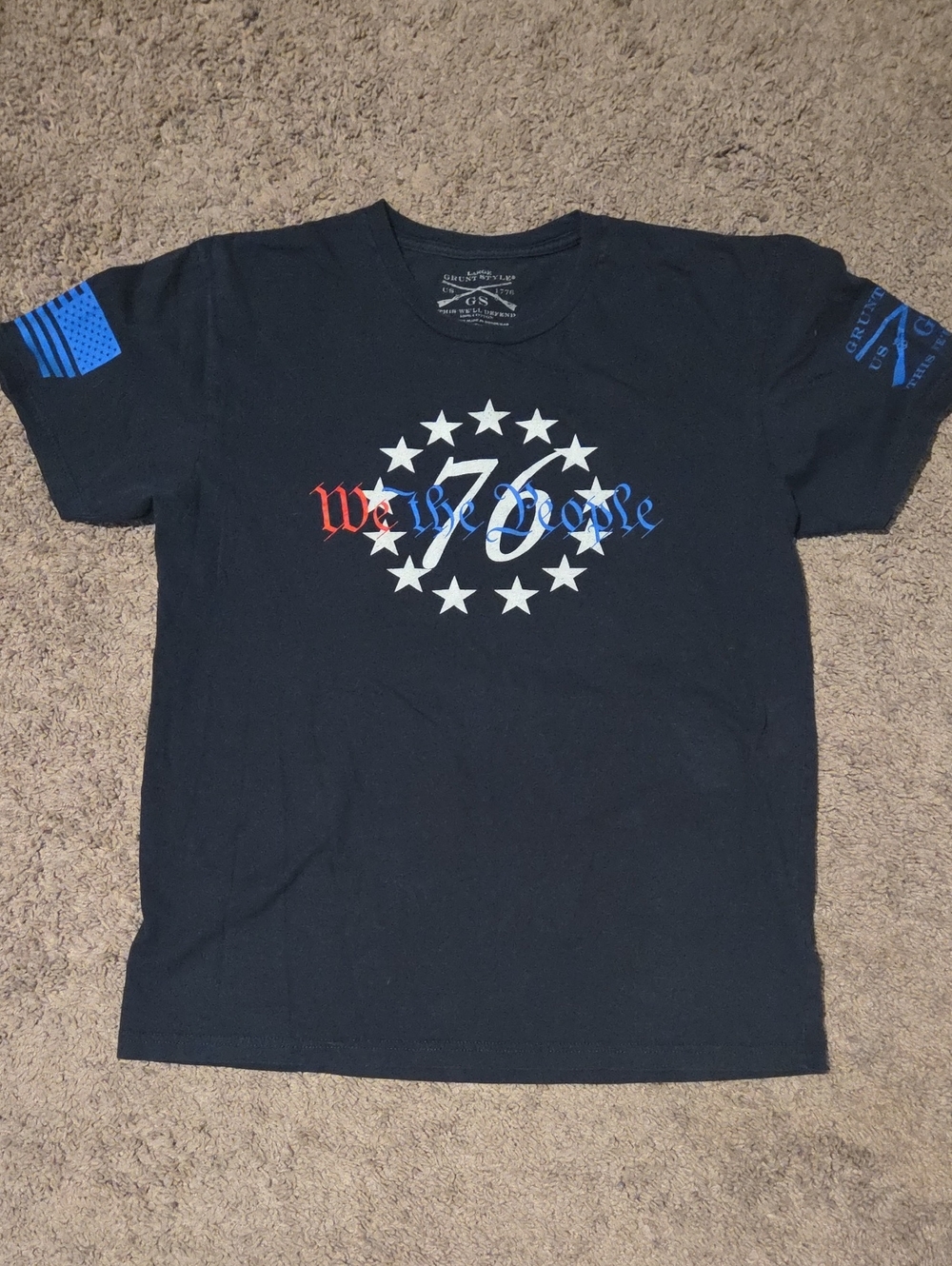 Grunt Style Black Short Sleeve 'We the People' Tee with Red & Blue Script